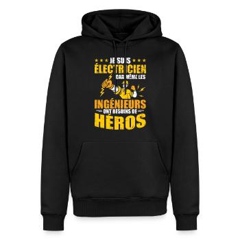 Cadeau mécanicien garage mécano humour voiture - Sweat à capuche Premium bio Homme - noir - Devant - Nico (187cm)