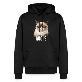 Chat en colère drôle quoi ? meme propriétaire de - Sweat à capuche Premium bio Homme - noir - Devant - Nico (187cm)