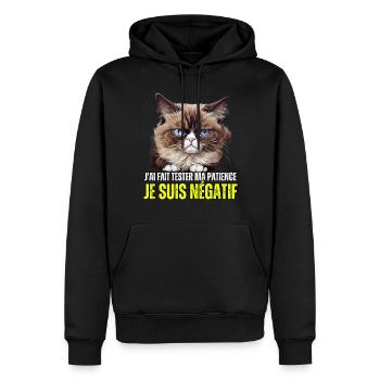 J'ai fait tester ma patience je suis négatif chat - Sweat à capuche Premium bio Homme - noir - Devant - Nico (187cm)