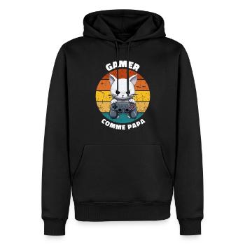 Gamer comme papa chat manette jeux-vidéo retro - Sweat à capuche Premium bio Homme - noir - Devant - Nico (187cm)