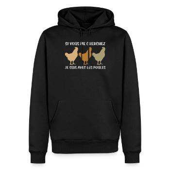 Cadeau agriculteur éleveur de poules - Sweat à capuche Premium bio Homme - noir - Devant - Nico (187cm)