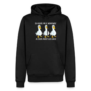Cadeau agriculteur éleveur de oies - Sweat à capuche Premium bio Homme - noir - Devant - Nico (187cm)