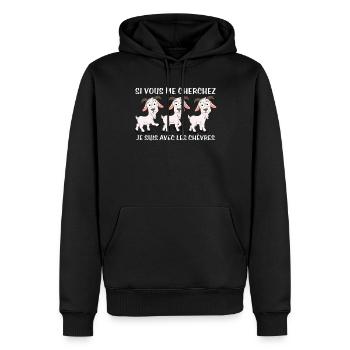 Cadeau agriculteur éleveur de chèvres - Sweat à capuche Premium bio Homme - noir - Devant - Nico (187cm)