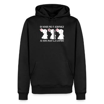 Cadeau agriculteur éleveur de lapins - Sweat à capuche Premium bio Homme - noir - Devant - Nico (187cm)