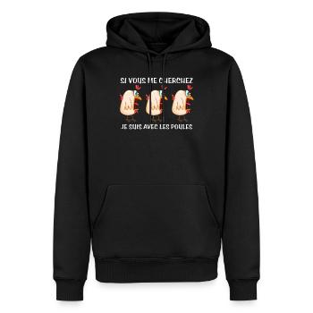 Cadeau agriculteur éleveur de poules - Sweat à capuche Premium bio Homme - noir - Devant - Nico (187cm)