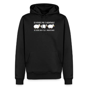 Cadeau agriculteur éleveur de moutons - Sweat à capuche Premium bio Homme - noir - Devant - Nico (187cm)