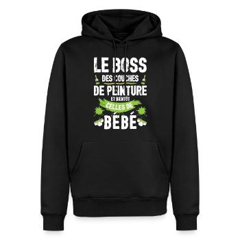 Annonce Grossesse Papa Peintre Bâtiment Humour - Sweat à capuche Premium bio Homme - noir - Devant - Nico (187cm)