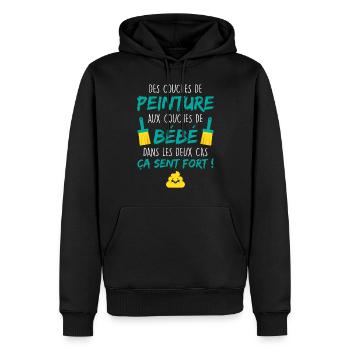 Annonce Grossesse Papa Peintre Bâtiment Humour - Sweat à capuche Premium bio Homme - noir - Devant - Nico (187cm)