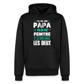 Annonce Grossesse Papa Peintre Bâtiment Humour - Sweat à capuche Premium bio Homme - noir - Devant - Nico (187cm)