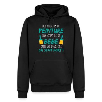 Annonce Grossesse Papa Peintre Bâtiment Humour - Sweat à capuche Premium bio Homme - noir - Devant - Nico (187cm)