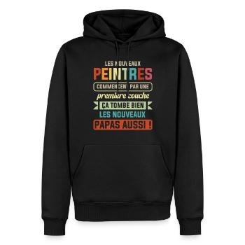 Annonce Grossesse Papa Peintre Bâtiment Humour - Sweat à capuche Premium bio Homme - noir - Devant - Nico (187cm)