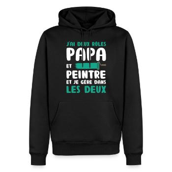 Annonce Grossesse Papa Peintre Bâtiment Humour - Sweat à capuche Premium bio Homme - noir - Devant - Nico (187cm)