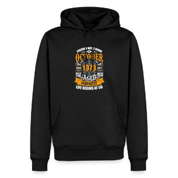 50e anniversaire - Sweat à capuche Premium bio Homme - noir - Devant - Nico (187cm)