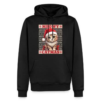 Chat Noël Joyeux Miaou Catmas Laide Mignon - Sweat à capuche Premium bio Homme - noir - Devant - Nico (187cm)