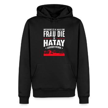 Unterschätze niemals eine Frau aus Hatay - Männer Premium Bio Hoodie - Schwarz - Vorne - Nico (187cm)