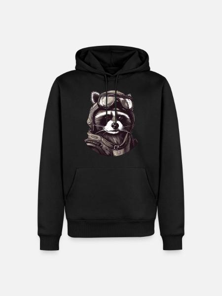Waschbär Pilot - Männer Premium Bio Hoodie - Schwarz