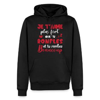 Cadeau Saint Valentin Homme Femme Humoristique - Sweat à capuche Premium bio Homme - noir - Devant - Nico (187cm)