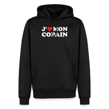 Cadeau St Valentin Femme Copine Humoristique - Sweat à capuche Premium bio Homme - noir - Devant - Nico (187cm)