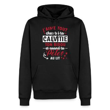 Cadeau Saint Valentin Homme Chauve - Sweat à capuche Premium bio Homme - noir - Devant - Nico (187cm)
