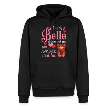 Cadeau St Valentin Femme Copine Ourson Je t'aime - Sweat à capuche Premium bio Homme - noir - Devant - Nico (187cm)