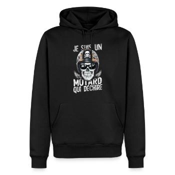 Je suis un motard qui déchire tête de mort fête - Sweat à capuche Premium bio Homme - noir - Devant - Nico (187cm)