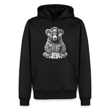 Stylischer Teddybär – Dein Shirt für Festivals - Männer Premium Bio Hoodie - Schwarz - Vorne - Nico (187cm)