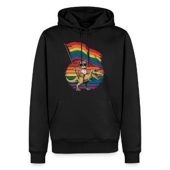 Teddy Bear Rides Dinosaur LGBTQ Rainbow Banner - Men’s Premium Organic Hoodie - black - Front - Nico (187cm)
