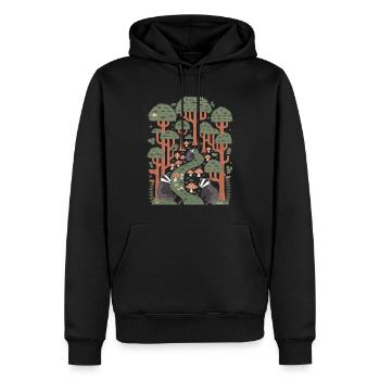 Cottagecore Waldlandschaft Mit Dachsen - Männer Premium Bio Hoodie - Schwarz - Vorne - Nico (187cm)
