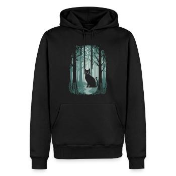 Chat magique de la forêt Cottagecore dans la forêt de contes de fées - Sweat à capuche Premium bio Homme - noir - Devant - Nico (187cm)