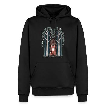 Renard rêveur dans la forêt enchantée Cottagecore - Sweat à capuche Premium bio Homme - noir - Devant - Nico (187cm)