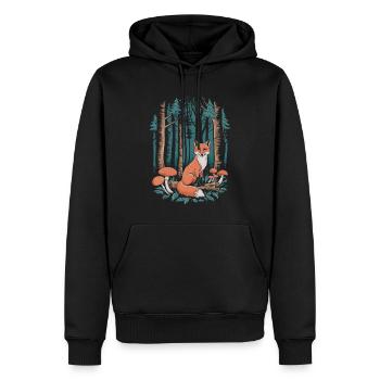 Renard dans les bois Scène cottagecore - Sweat à capuche Premium bio Homme - noir - Devant - Nico (187cm)