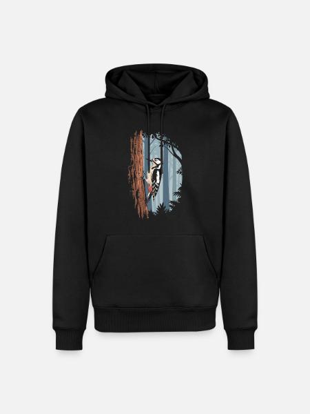 Buntspecht Im Mystischen Wald - Männer Premium Bio Hoodie - Schwarz