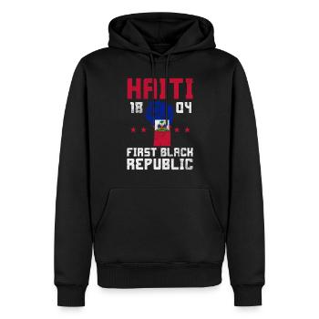 Haiti - Männer Premium Bio Hoodie - Schwarz - Vorne - Nico (187cm)
