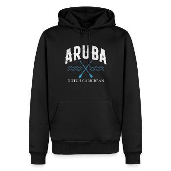 Aruba - Männer Premium Bio Hoodie - Schwarz - Vorne - Nico (187cm)