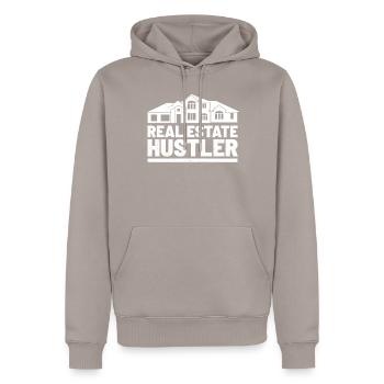 Immobilienmakler - Männer Premium Bio Hoodie - Taupe - Vorne - Nico (187cm)