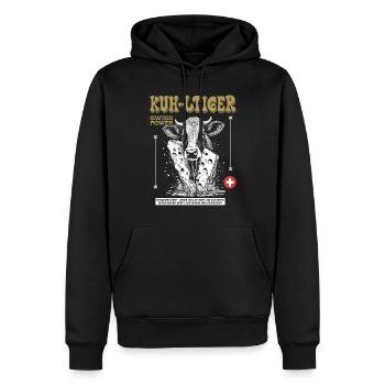 Slow‐Food Shirt: Käse Charme & Swiss Power - Männer Premium Bio Hoodie - Schwarz - Vorne - Nico (187cm)