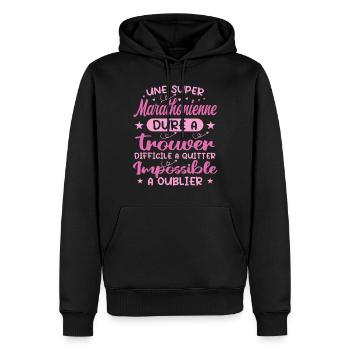 Une Super Marathonienne - Cadeau marathonienne - Sweat à capuche Premium bio Homme - noir - Devant - Nico (187cm)
