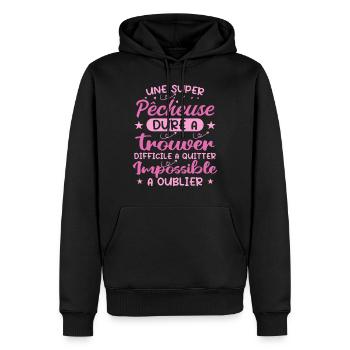 Une Super Pêcheuse - Cadeau pecheuse - Sweat à capuche Premium bio Homme - noir - Devant - Nico (187cm)
