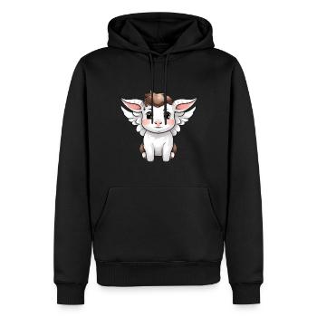 Himmlische Bindung: Kuh & Kalb mit Engelsflügeln - Männer Premium Bio Hoodie - Schwarz - Vorne - Nico (187cm)
