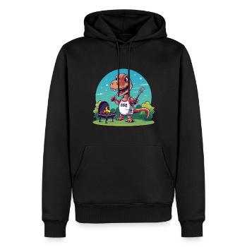 Cute Comic Dino beim Grillfest - Männer Premium Bio Hoodie - Schwarz - Vorne - Nico (187cm)