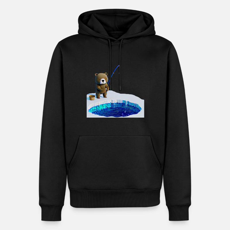 Angler Bär Eis Fischen - Männer Premium Bio Hoodie - Schwarz