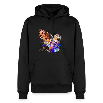 Bunte Eule - Männer Premium Bio Hoodie - Schwarz - Vorne - Nico (187cm)