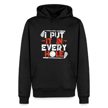 Ich stecke es in jedes Loch - Männer Premium Bio Hoodie - Schwarz - Vorne - Nico (187cm)