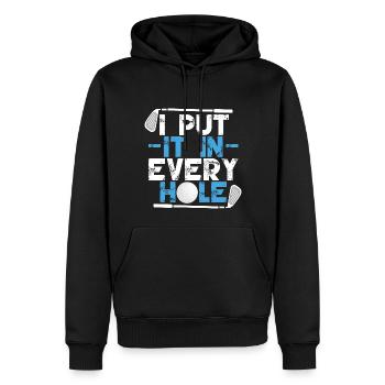 Ich stecke es in jedes Loch - Männer Premium Bio Hoodie - Schwarz - Vorne - Nico (187cm)