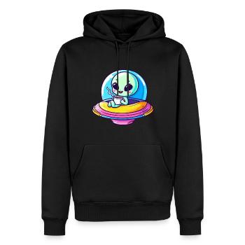 Un extraterrestre mignon comique extraterrestre dans UFO avec - Sweat à capuche Premium bio Homme - noir - Devant - Nico (187cm)