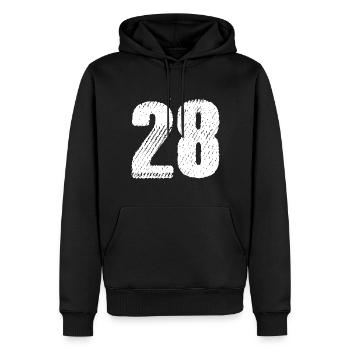 Maillot numéro 28 - Sweat à capuche Premium bio Homme - noir - Devant - Nico (187cm)