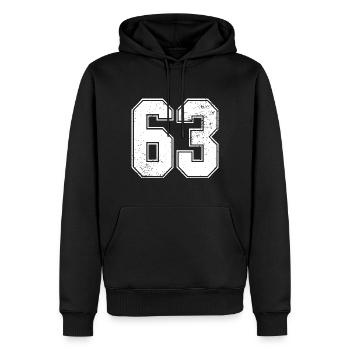 Mücke 63, Retro 1963, Football Shirt - Männer Premium Bio Hoodie - Schwarz - Vorne - Nico (187cm)