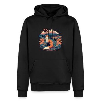 Fuchs Japan Kirschblüte Blume Japanisch Retro - Männer Premium Bio Hoodie - Schwarz - Vorne - Nico (187cm)
