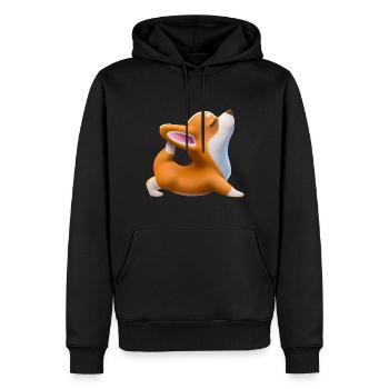 Chien Corgi en pose de yoga - Sweat à capuche Premium bio Homme - noir - Devant - Nico (187cm)