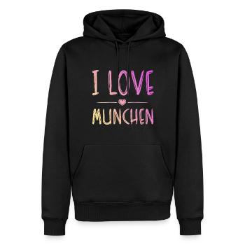 I Love München - Männer Premium Bio Hoodie - Schwarz - Vorne - Nico (187cm)